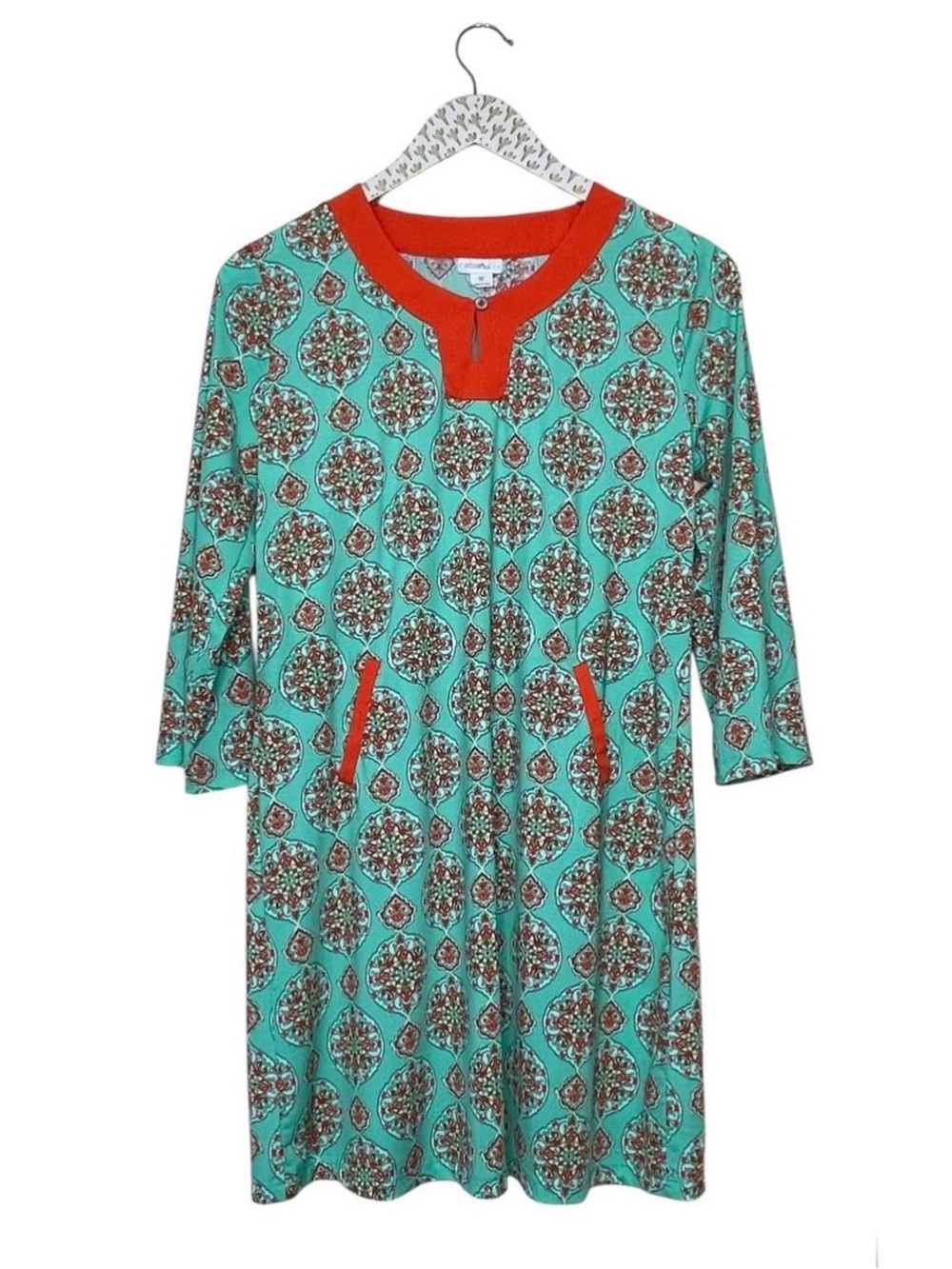 Cabana Life Swim Dress Tunic Coverup Medallions Teal Size Medium UPF 50+ Beach